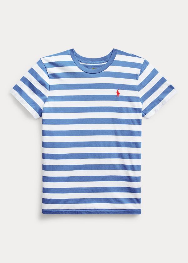 Playeras Polo Ralph Lauren Mujer Blancos / Azules - Striped Cotton Jersey - RJQLV4561